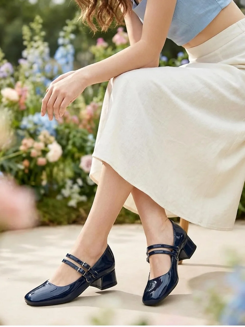 NWT GotSoft Navy Mary Jane Low Heels Double Strap Ballet Square Toe Pumps